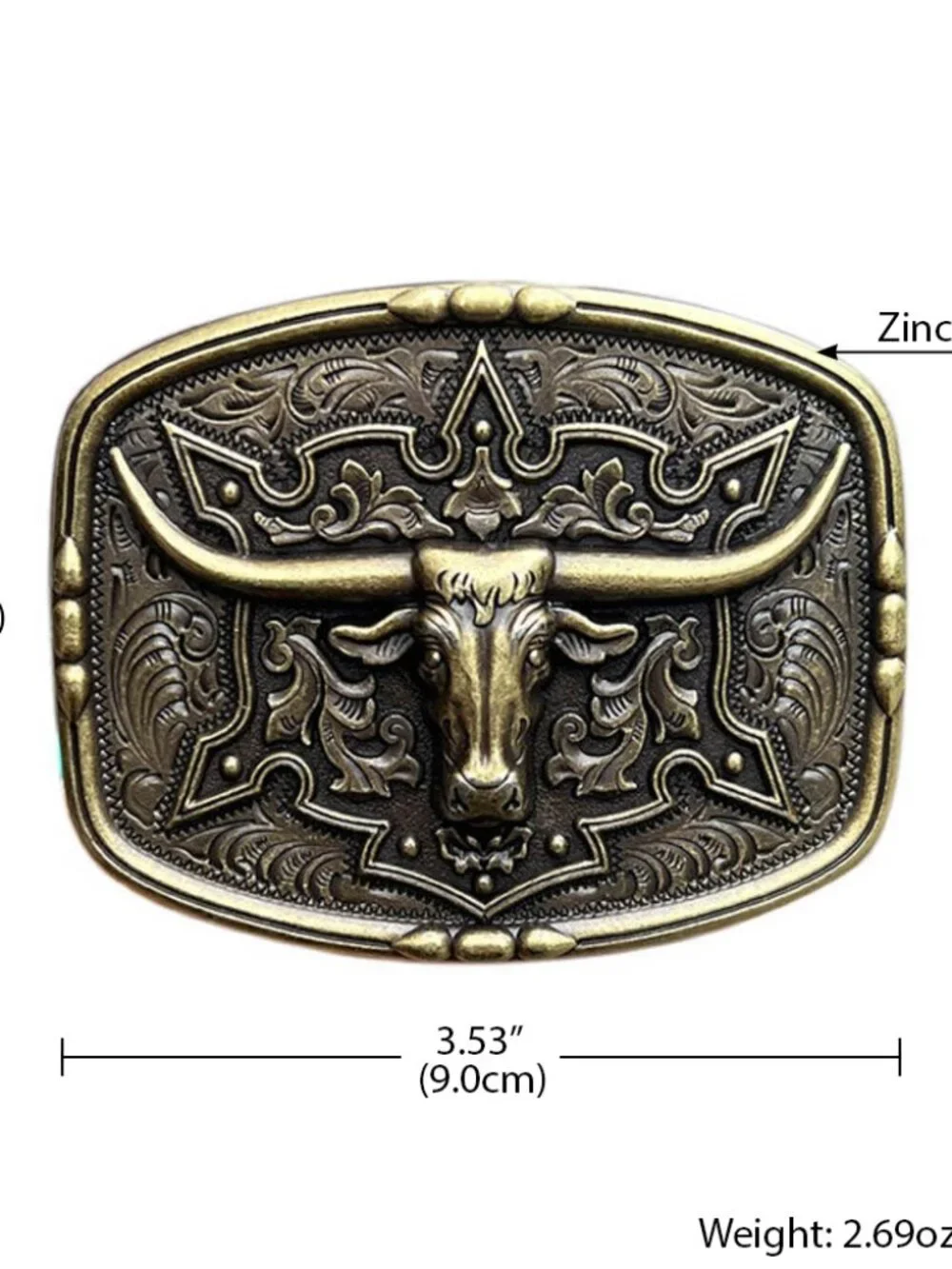 Western Longhorn Bull Belt Buckle – Antique Bronze Look – Cowboy Rodeo Style